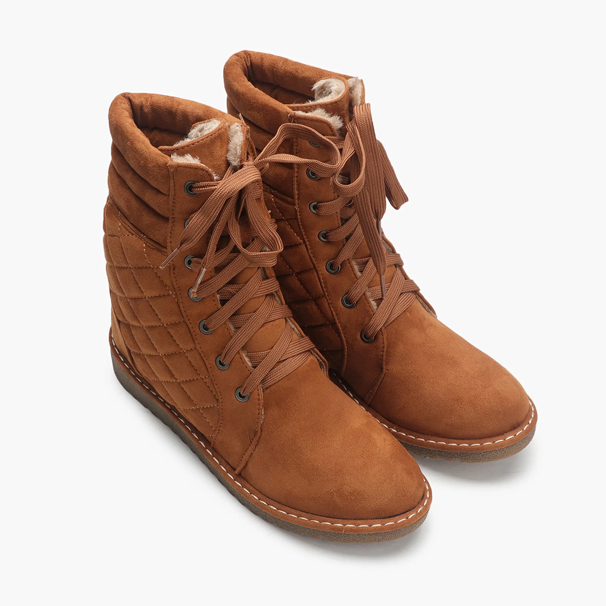 Quilted Lace Up Suede Boots