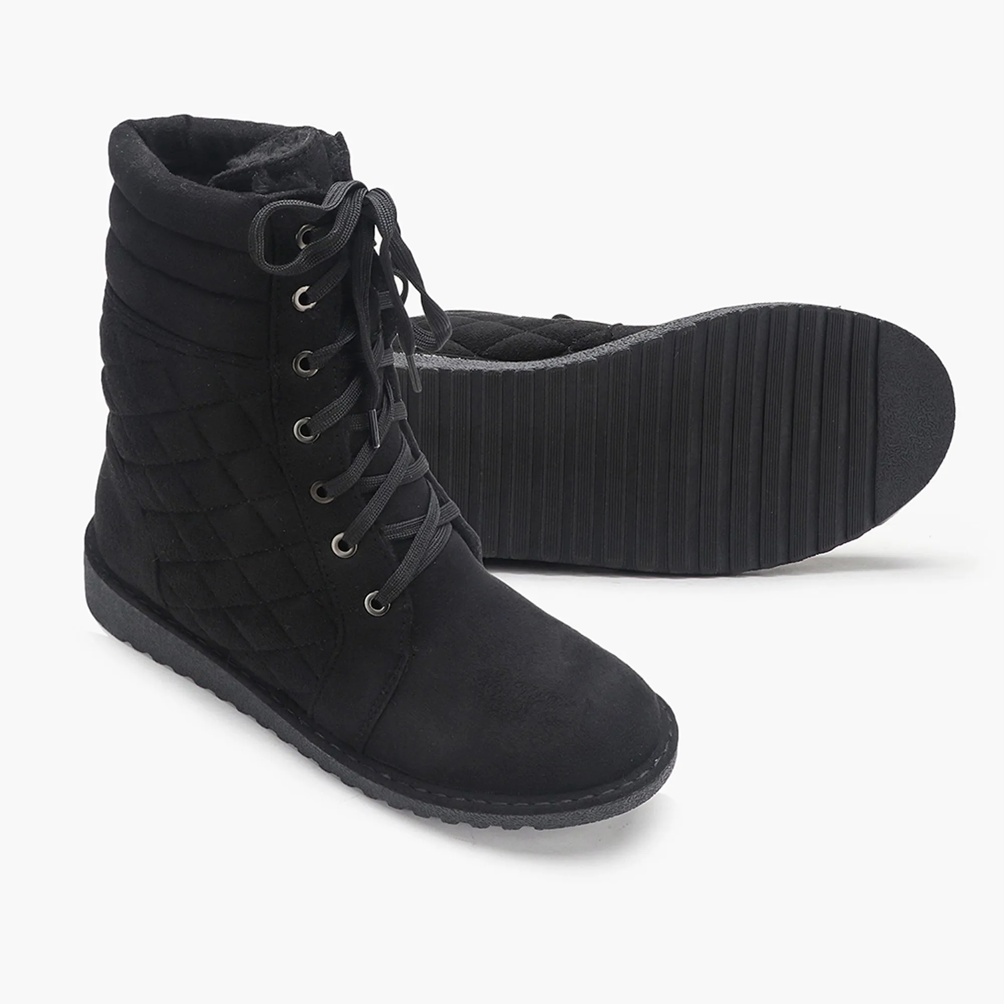 Quilted Lace Up Suede Boots