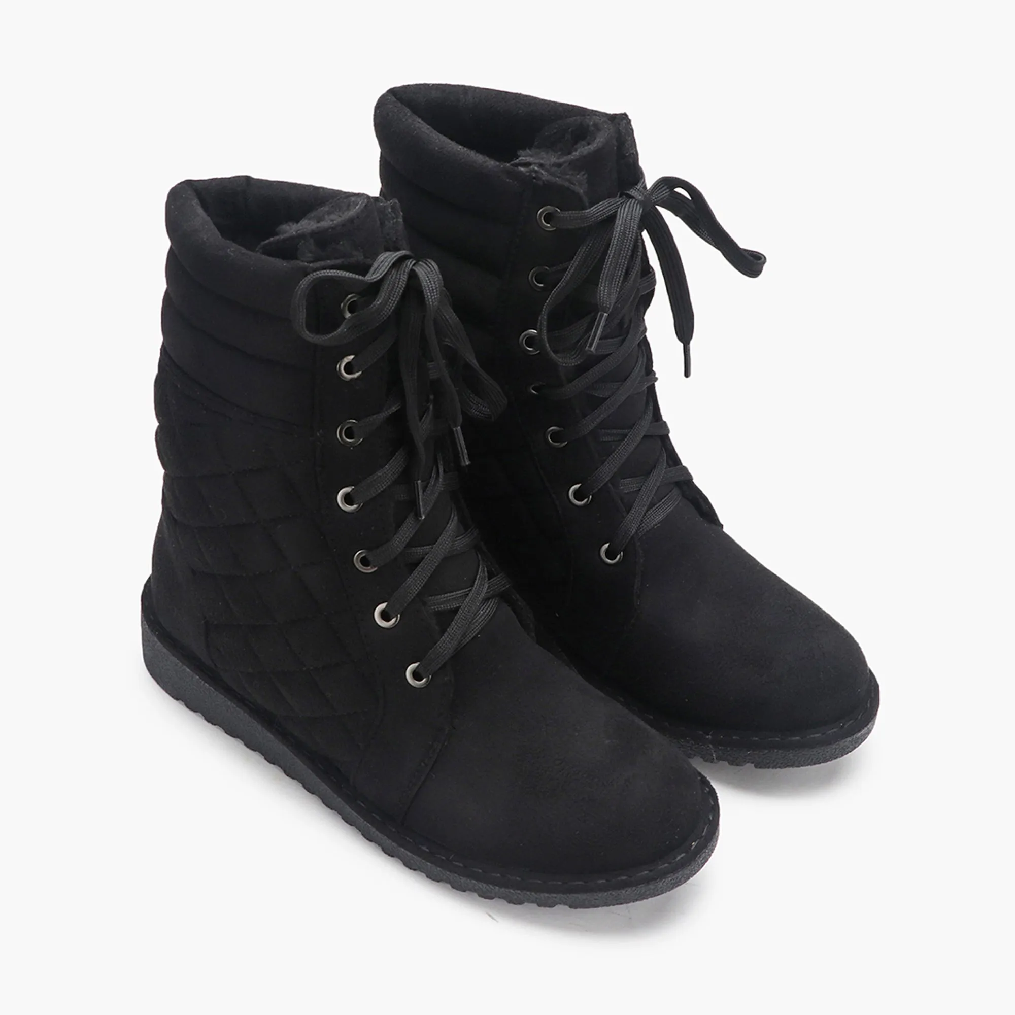 Quilted Lace Up Suede Boots