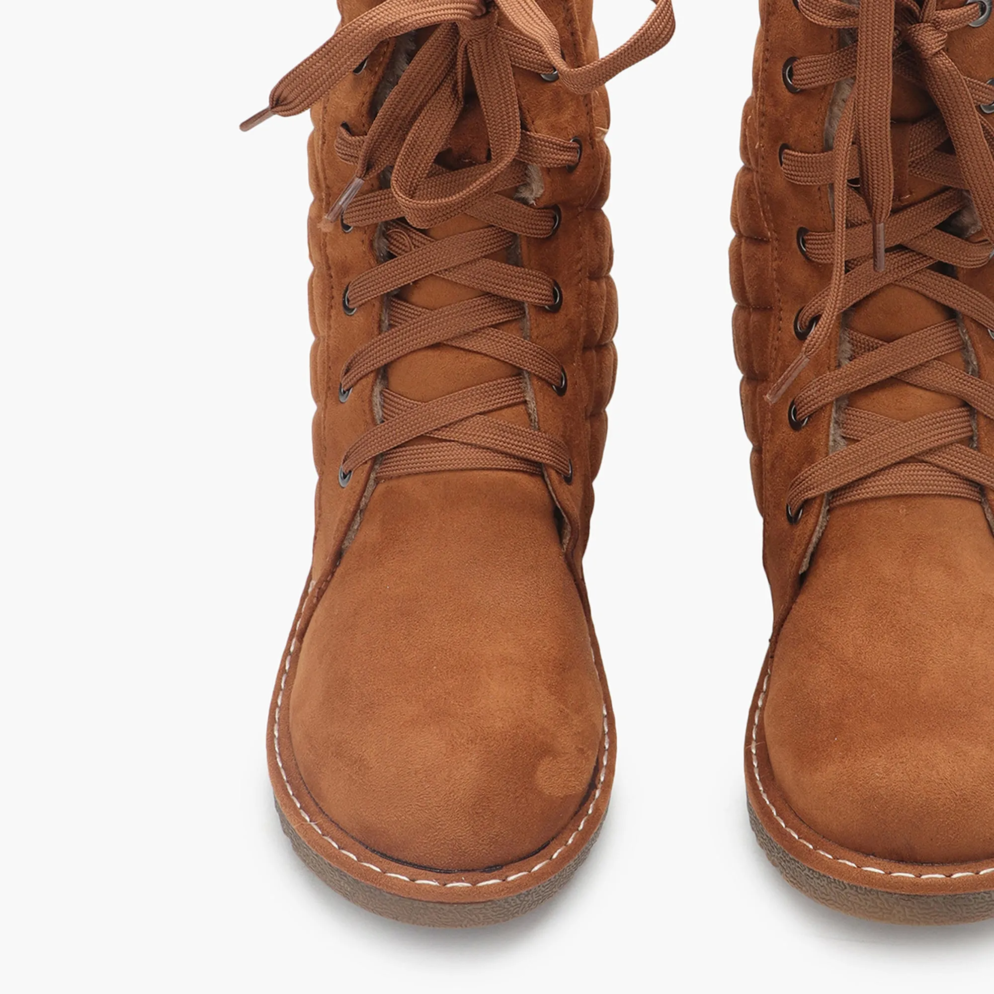 Quilted Lace Up Suede Boots