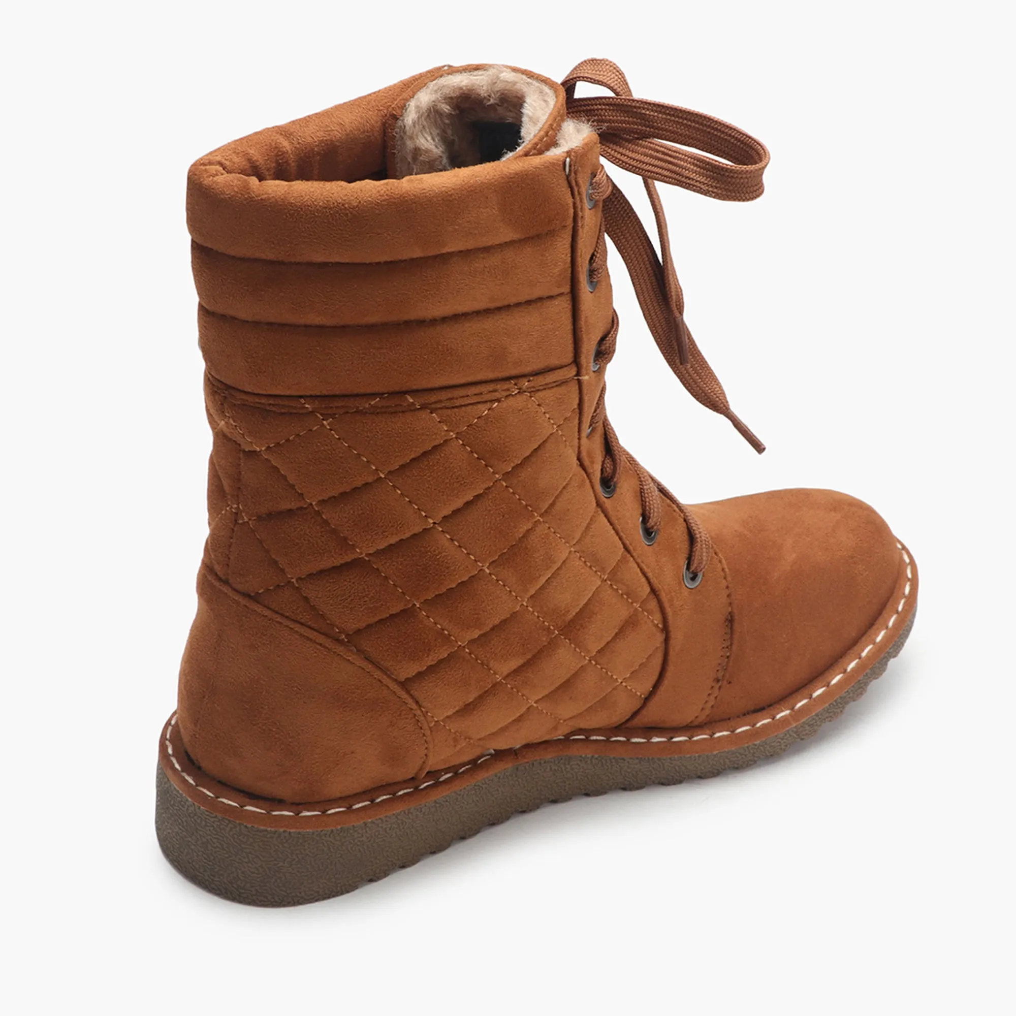 Quilted Lace Up Suede Boots