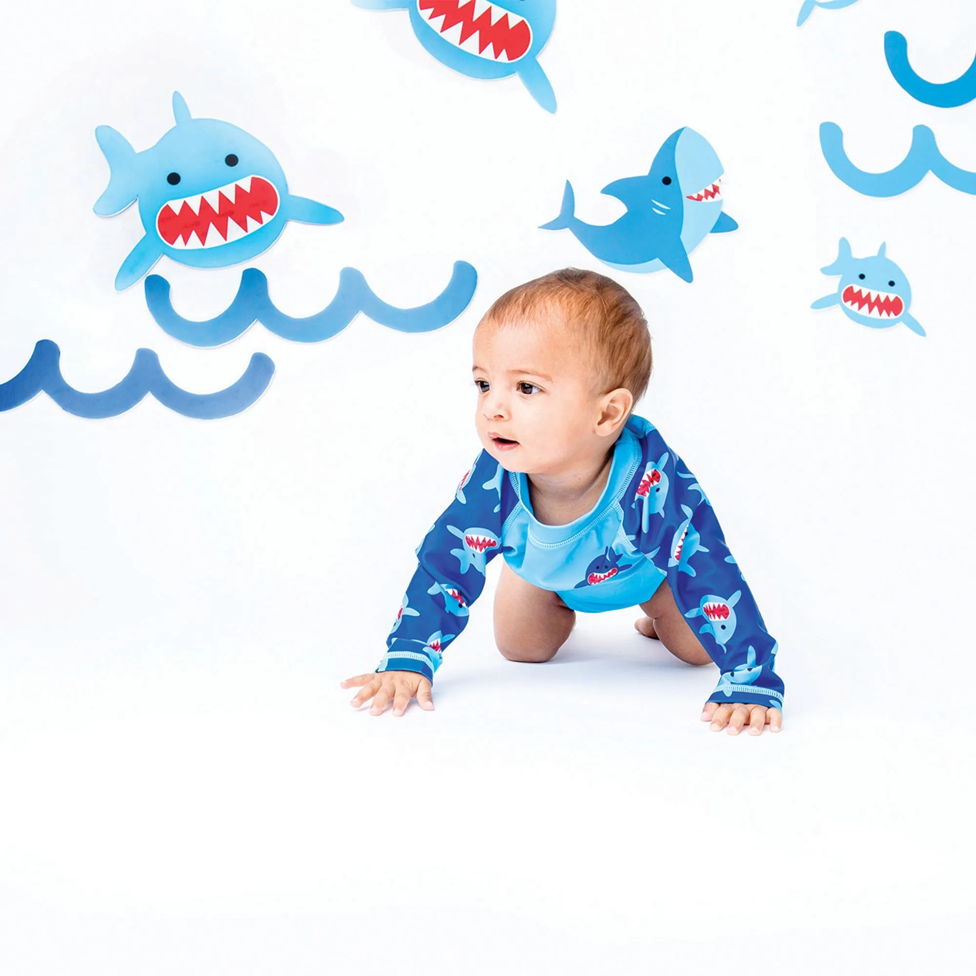 Rashguard Top   Swim Diaper 2pc Set - Shark