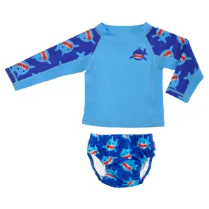 Rashguard Top   Swim Diaper 2pc Set - Shark