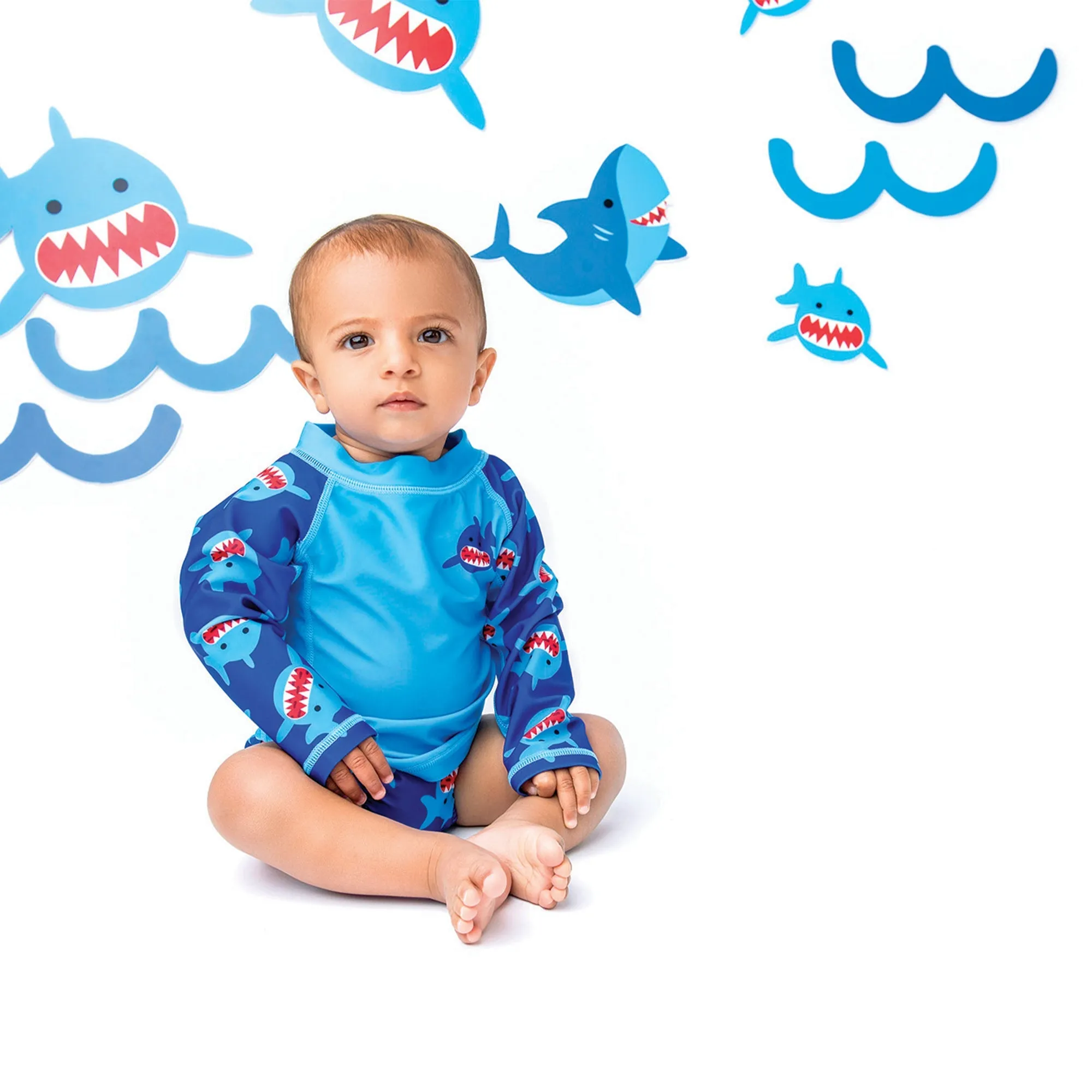 Rashguard Top   Swim Diaper 2pc Set - Shark