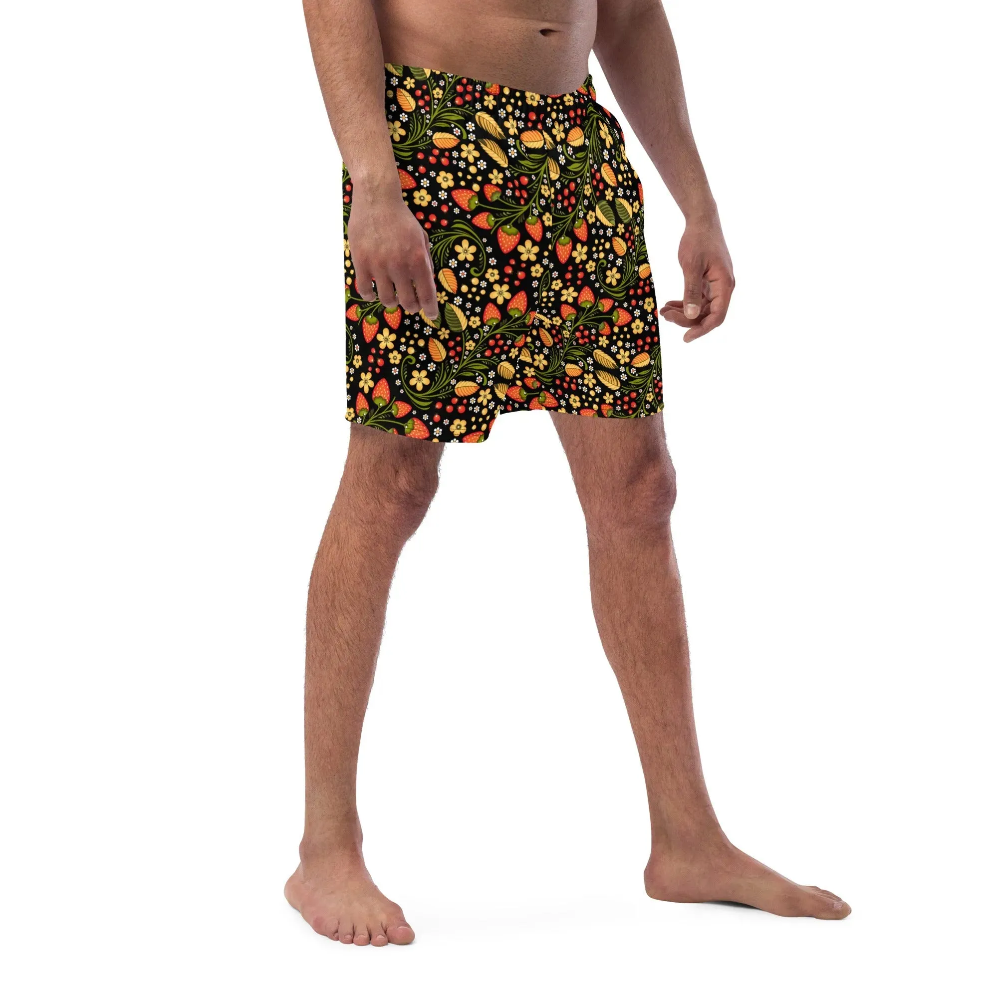 Russian Black Khokhloma Recycled Men's Swim Trunks