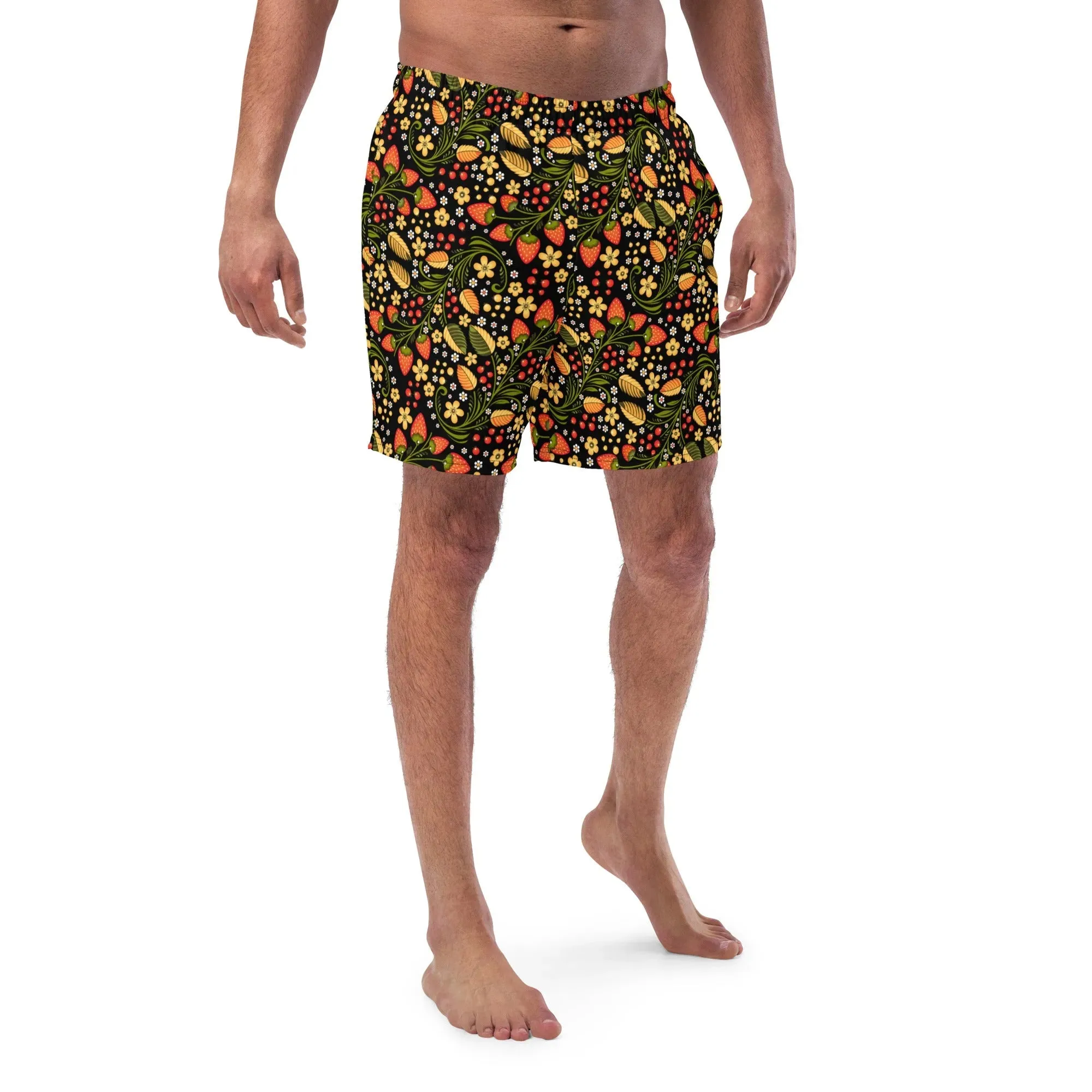 Russian Black Khokhloma Recycled Men's Swim Trunks
