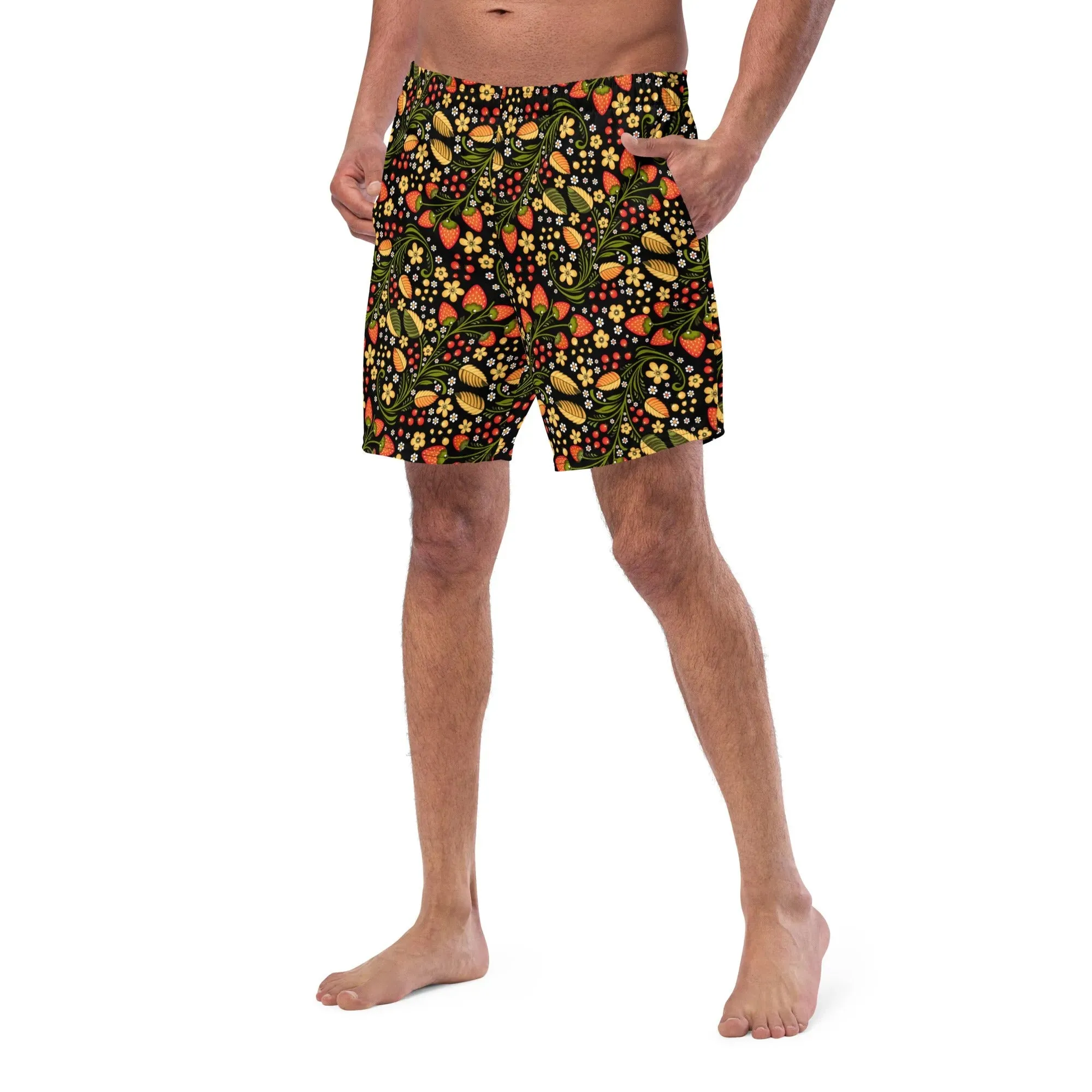 Russian Black Khokhloma Recycled Men's Swim Trunks