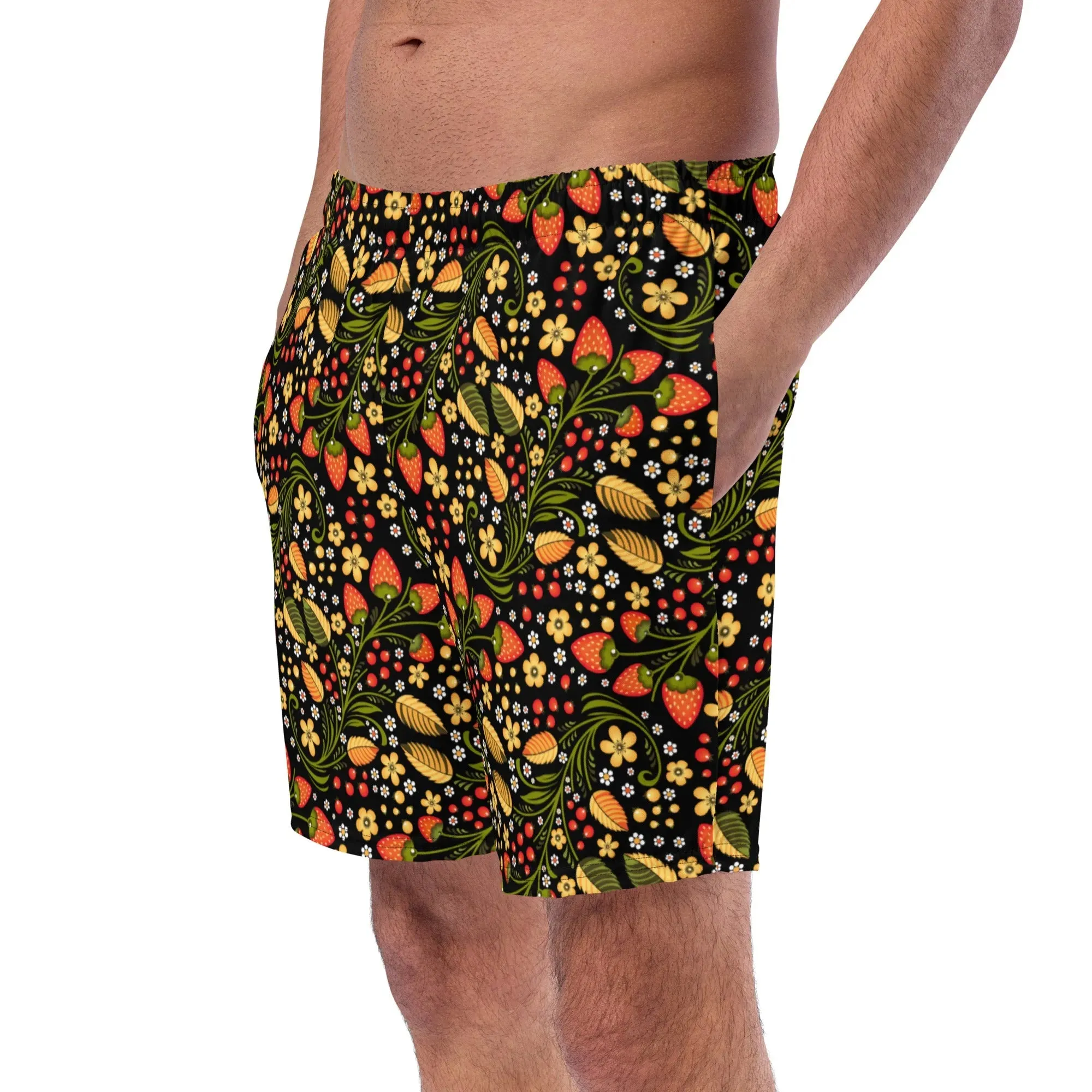 Russian Black Khokhloma Recycled Men's Swim Trunks