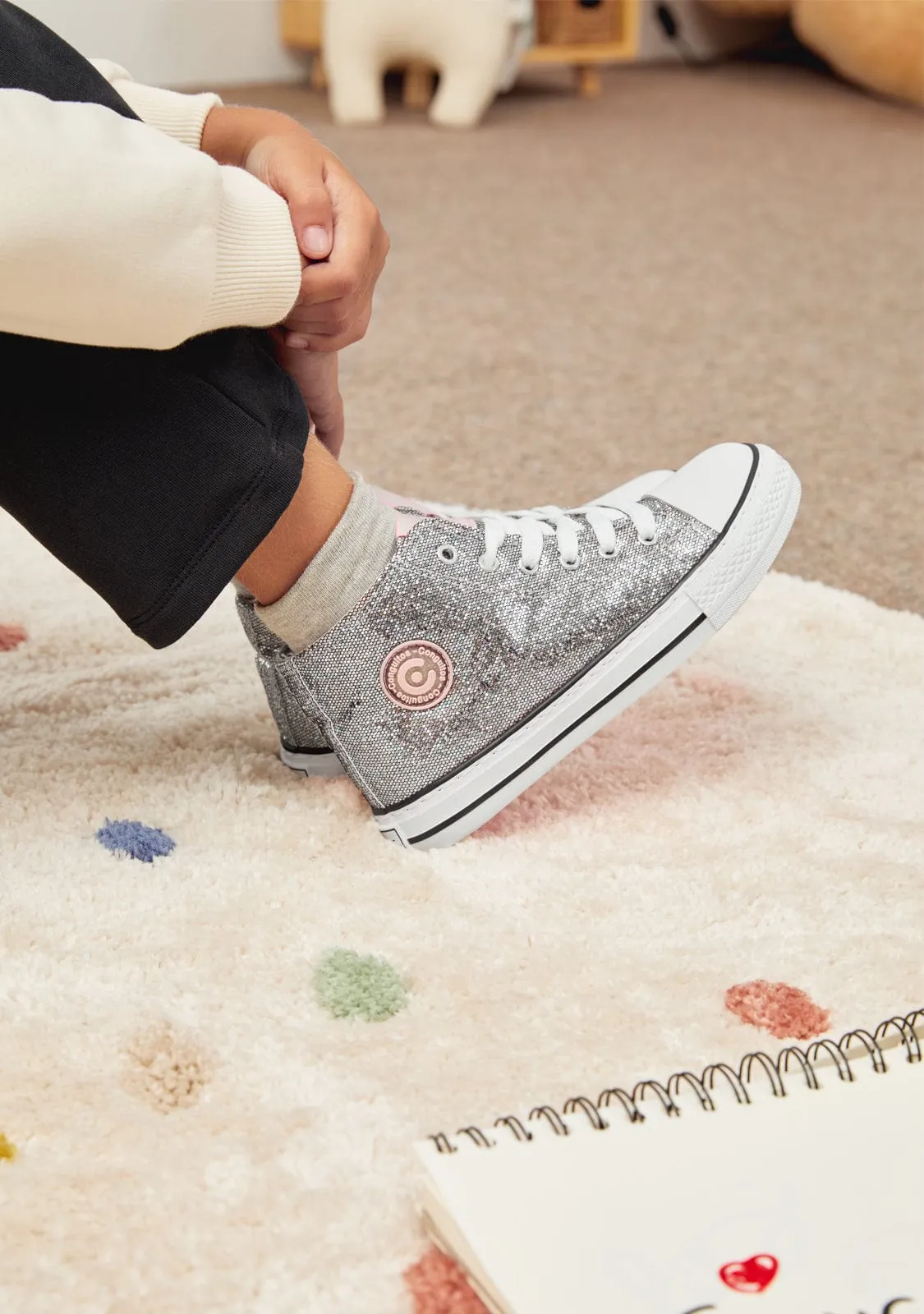 Silver Glitter High Top Sneakers