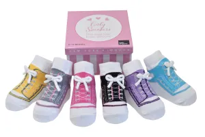SNEAKER shoe-design socks. With faux shoelaces and anti-slip soles. 6 pairs. 0-12 months