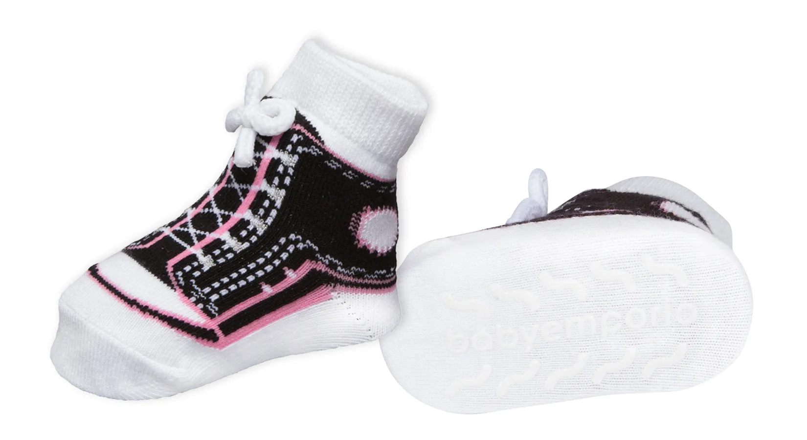 SNEAKER shoe-design socks. With faux shoelaces and anti-slip soles. 6 pairs. 0-12 months