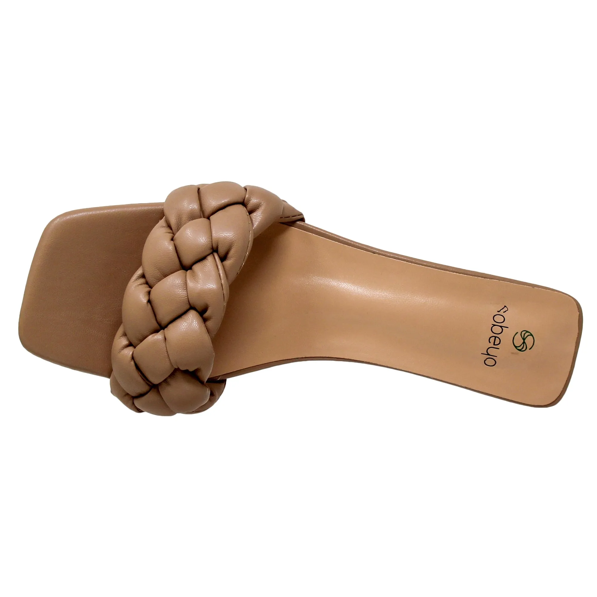 SOBEO Strappy Sandals Braided One Band Low Clear Heels Tan