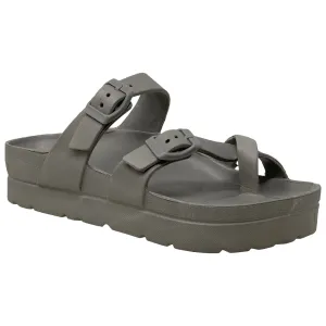 SOBEYO Women's Strappy Platform Sandals Ring Toe Double Buckles Gray