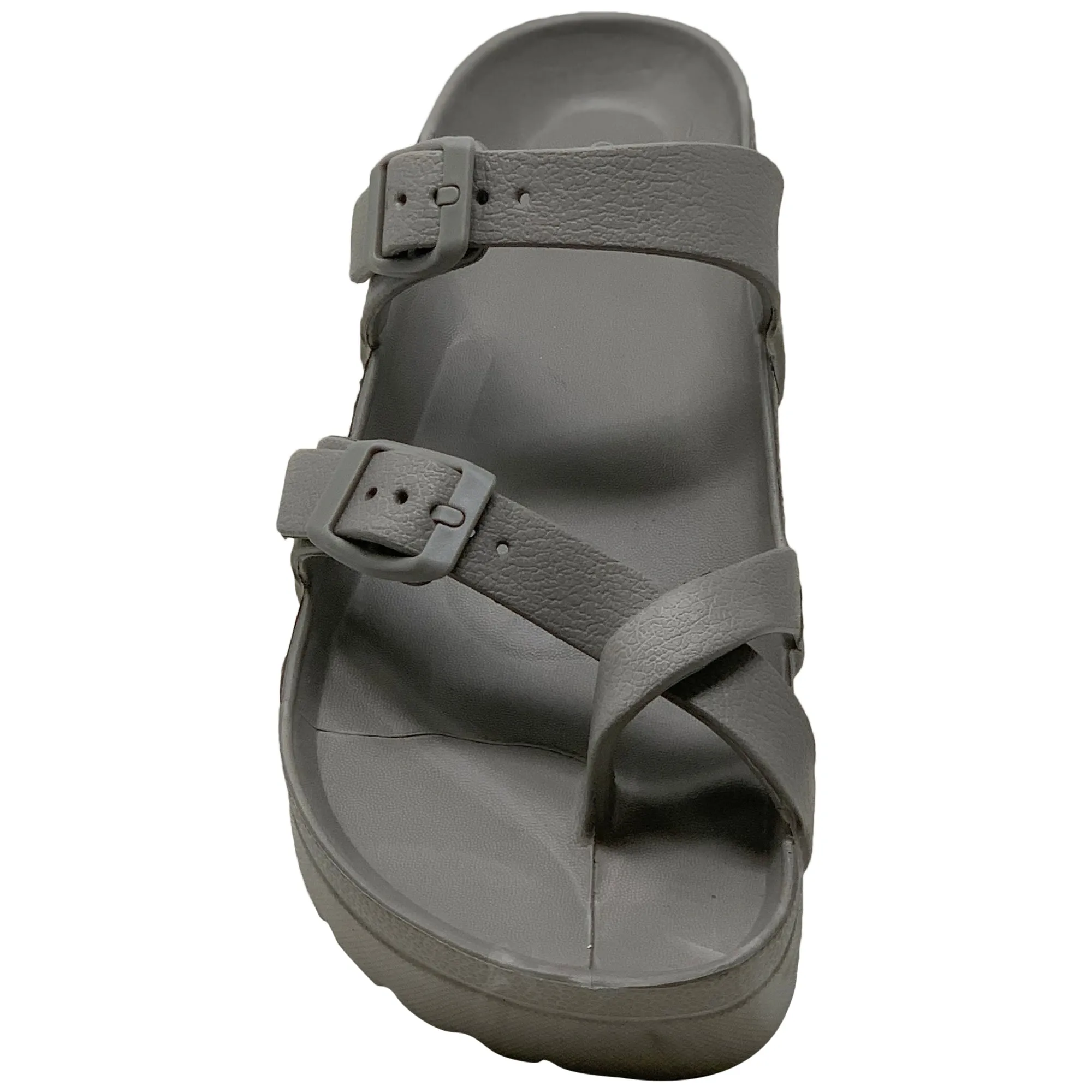 SOBEYO Women's Strappy Platform Sandals Ring Toe Double Buckles Gray
