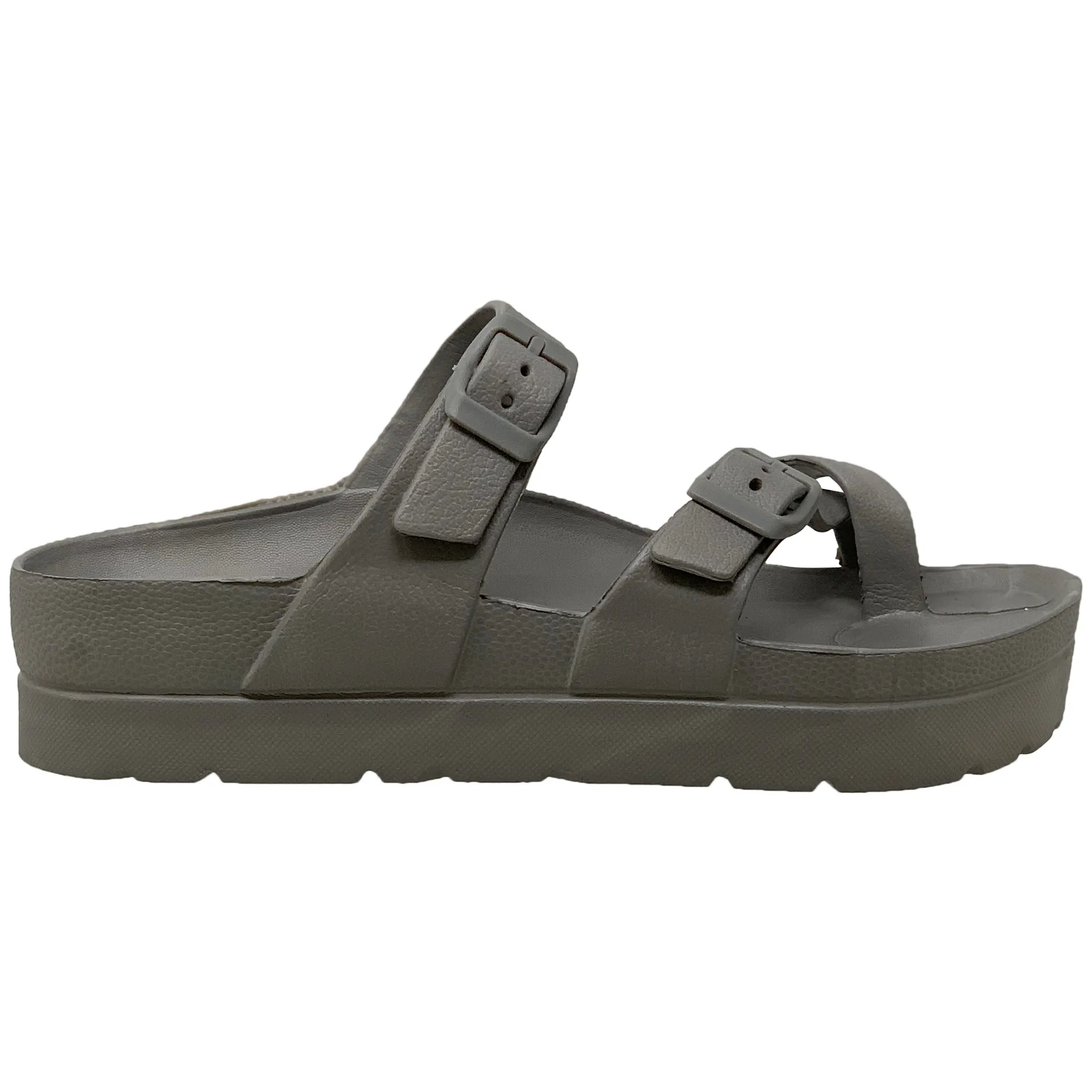 SOBEYO Women's Strappy Platform Sandals Ring Toe Double Buckles Gray