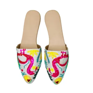Sparkling Flamingo Flat Mules