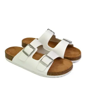 Star Double Buckle Strap Flat Slider Casual Footbed Summer Mule Sandals in White