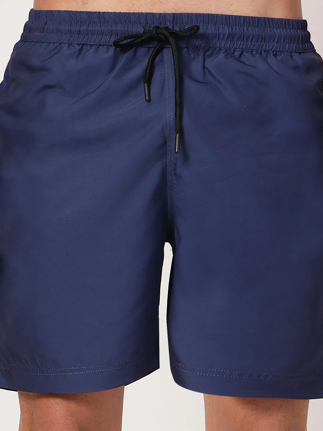 Style Quotient Men Navy Solid Polyester Regular Swim  Shorts