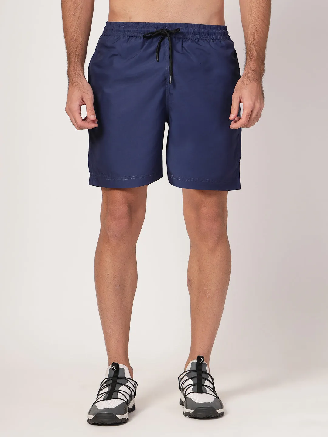 Style Quotient Men Navy Solid Polyester Regular Swim  Shorts
