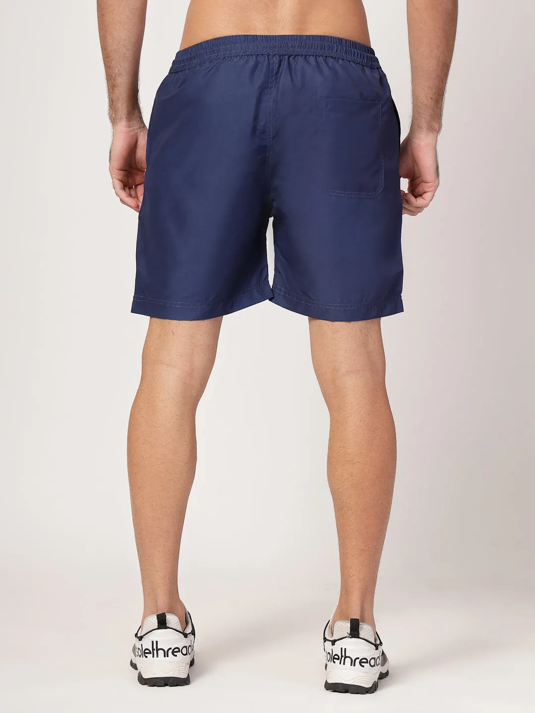 Style Quotient Men Navy Solid Polyester Regular Swim  Shorts