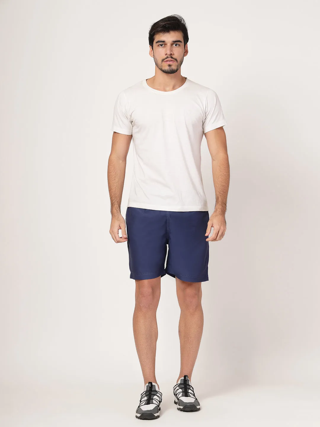 Style Quotient Men Navy Solid Polyester Regular Swim  Shorts