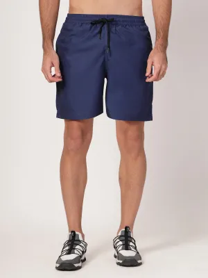 Style Quotient Men Navy Solid Polyester Regular Swim  Shorts
