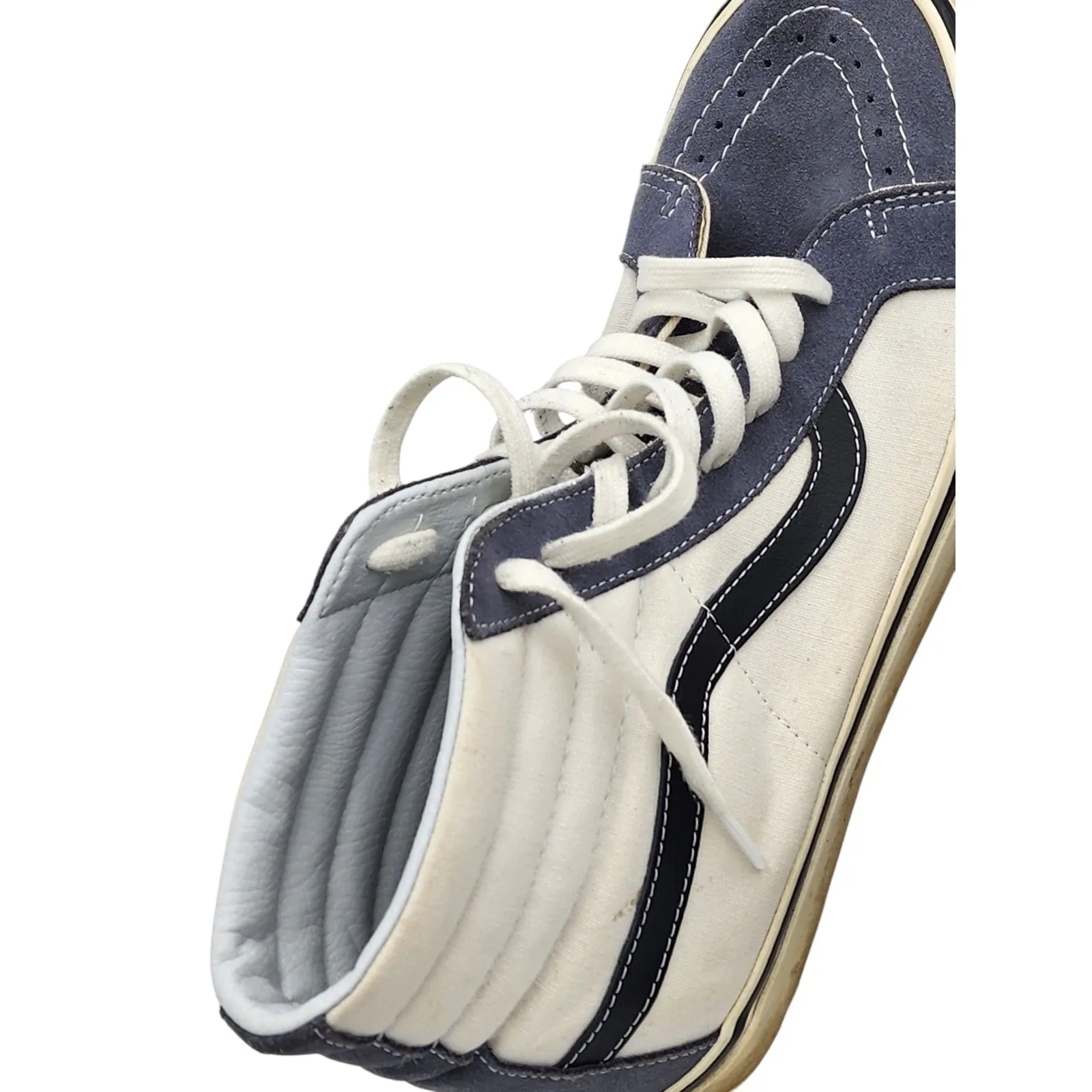 VANS Sk8-Hi Mens 12 Skateboard Shoes Blue White Canvas High Top Sneakers Waffle