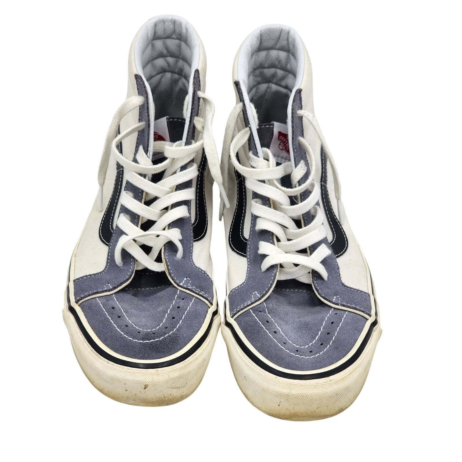 VANS Sk8-Hi Mens 12 Skateboard Shoes Blue White Canvas High Top Sneakers Waffle