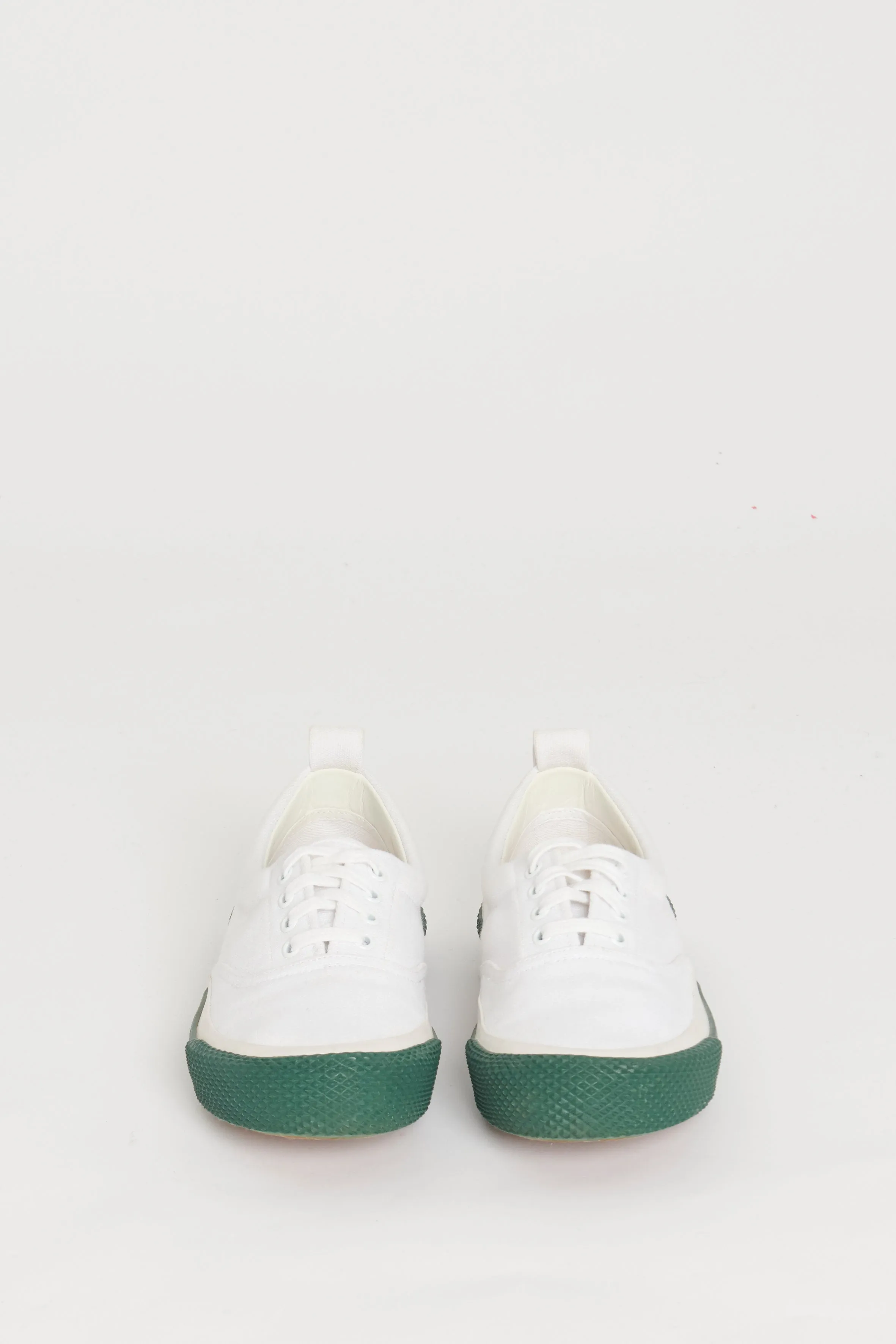White Cloth Preowned Trainers with Green Platform