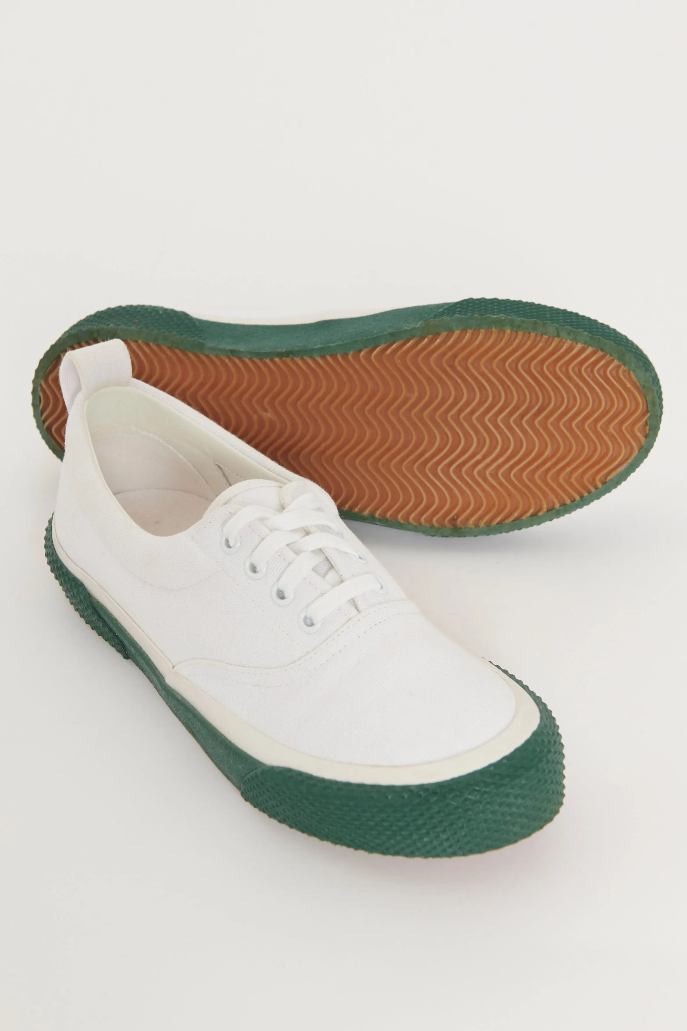 White Cloth Preowned Trainers with Green Platform
