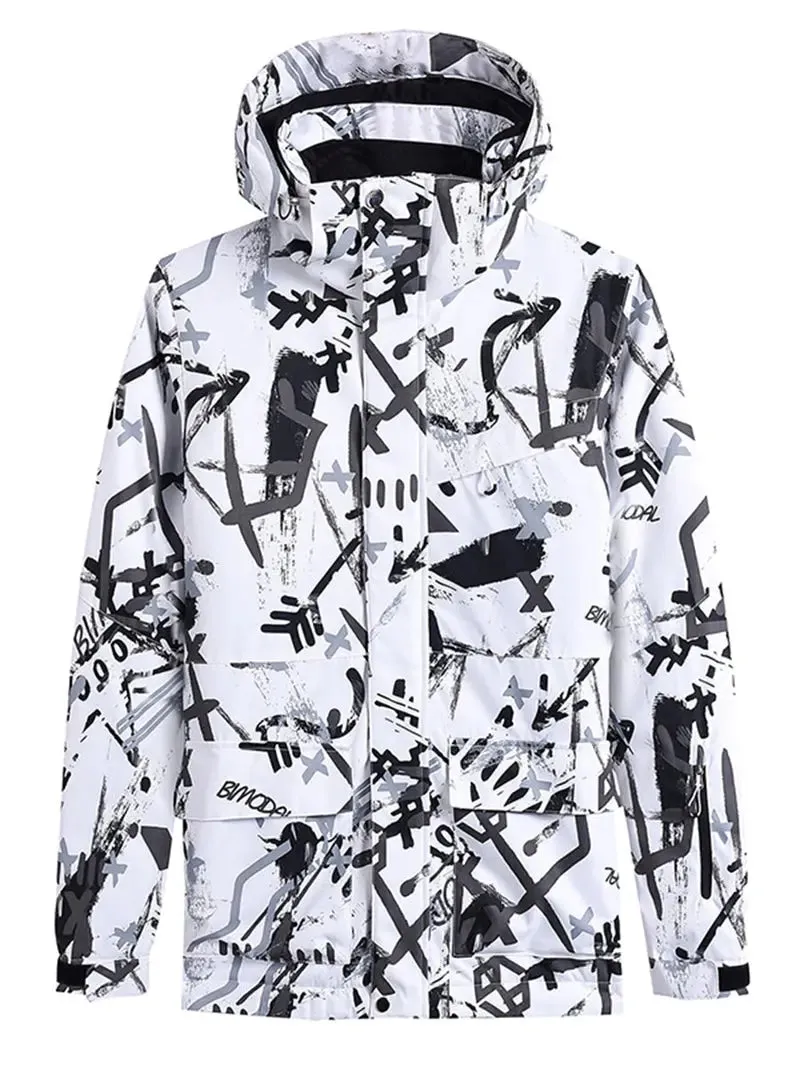 Women Graffiti Print Ski Jacket Winter Sports Insulated Sports Coat