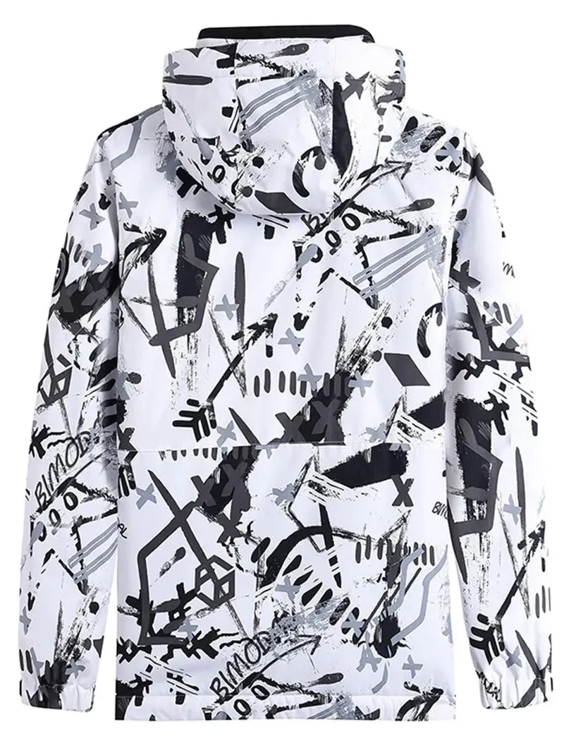 Women Graffiti Print Ski Jacket Winter Sports Insulated Sports Coat