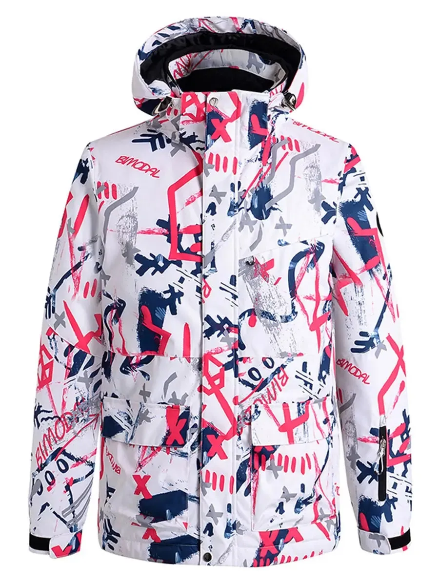Women Graffiti Print Ski Jacket Winter Sports Insulated Sports Coat