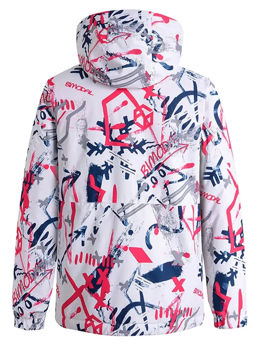 Women Graffiti Print Ski Jacket Winter Sports Insulated Sports Coat