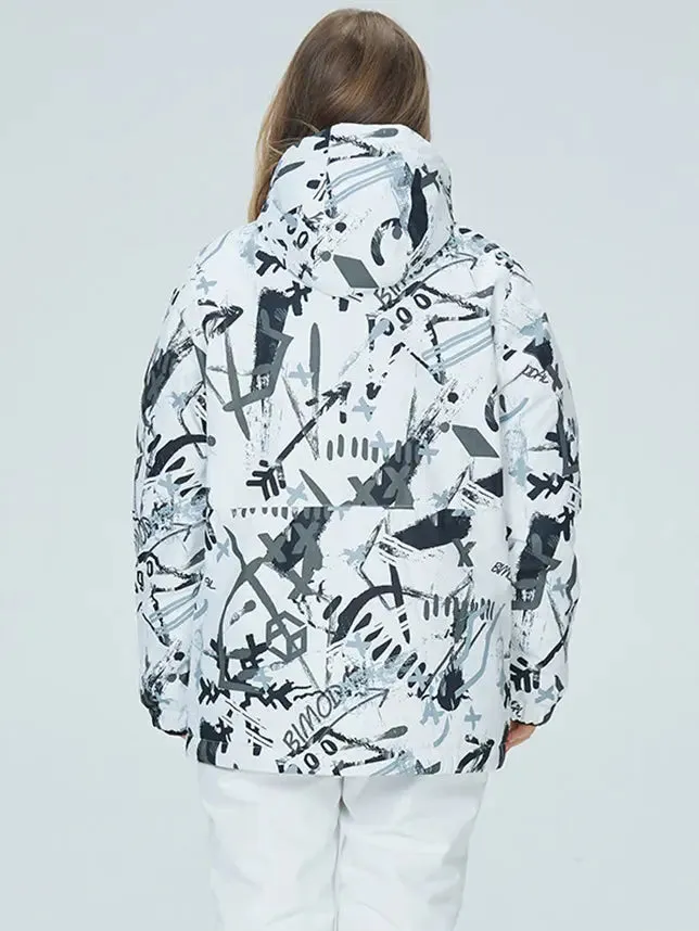 Women Graffiti Print Ski Jacket Winter Sports Insulated Sports Coat