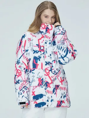 Women Graffiti Print Ski Jacket Winter Sports Insulated Sports Coat