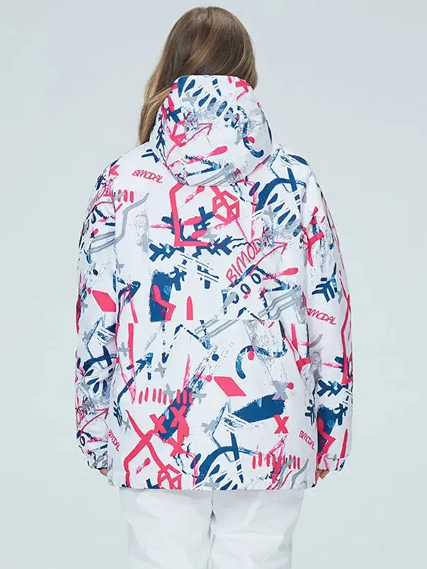 Women Graffiti Print Ski Jacket Winter Sports Insulated Sports Coat