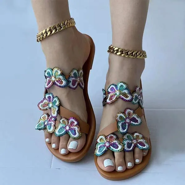 Women's Colorful Butterfly Flat Slides 32716635C