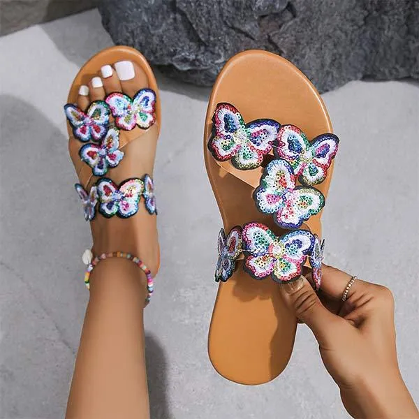 Women's Colorful Butterfly Flat Slides 32716635C