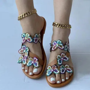 Women's Colorful Butterfly Flat Slides 32716635C