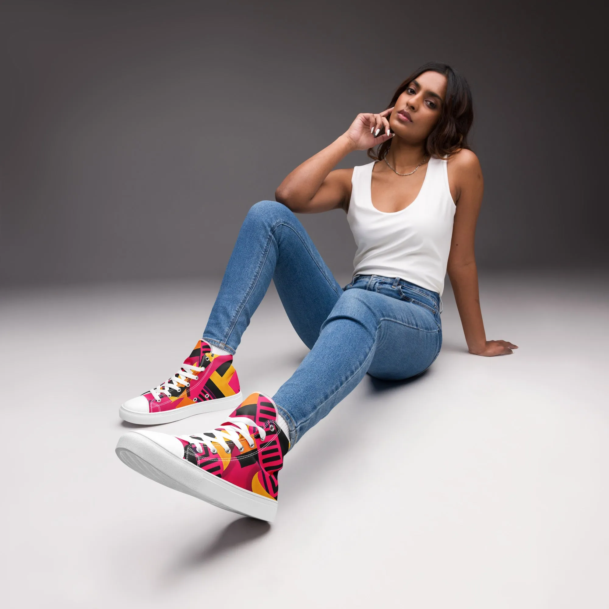 Women’s Fusia Kente High Top Canvas Shoes