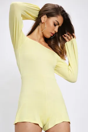 Yellow Long Sleeve Bardot Playsuit
